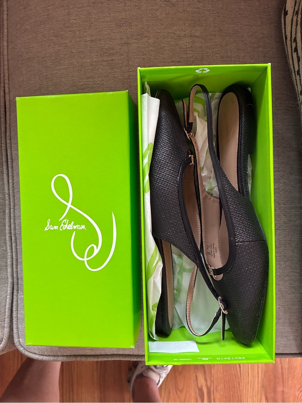 Sam Edelman Black Pointed Slingback Flats with Gold Accent - Picture 4 of 4
